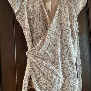 Banana Republic Cream Flutter Sleeve Wrap Blouse